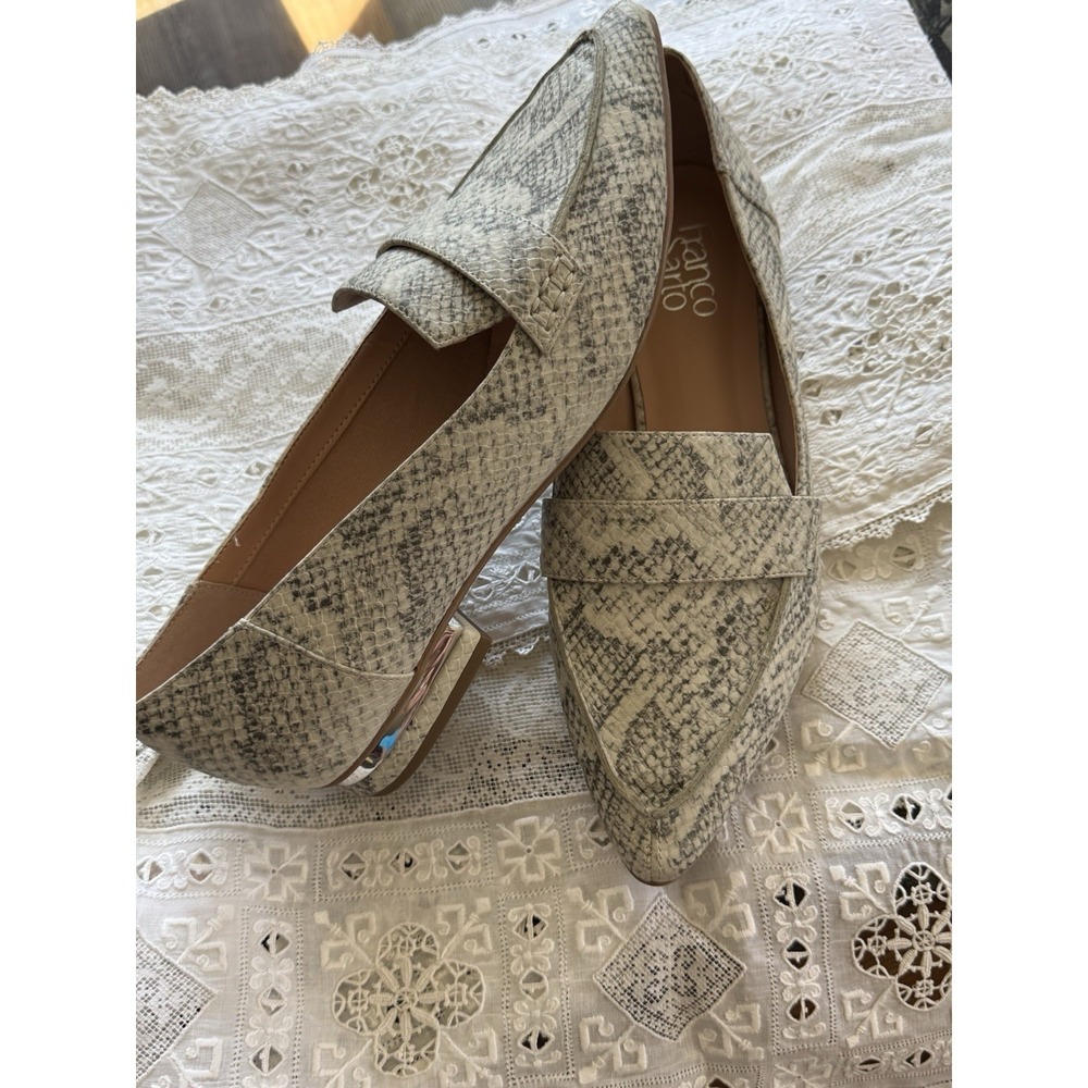 Franco Sarto Snakeskin-Print Pointed Toe Flats in Cream and Gray - Picture 8 of 10